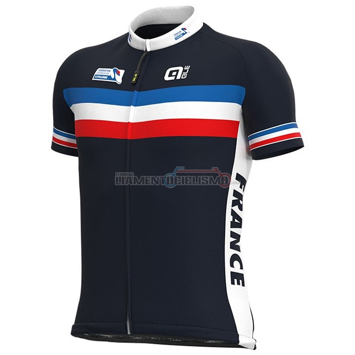 Abbigliamento Ciclismo Francia Manica Corta 2021 Spento Blu